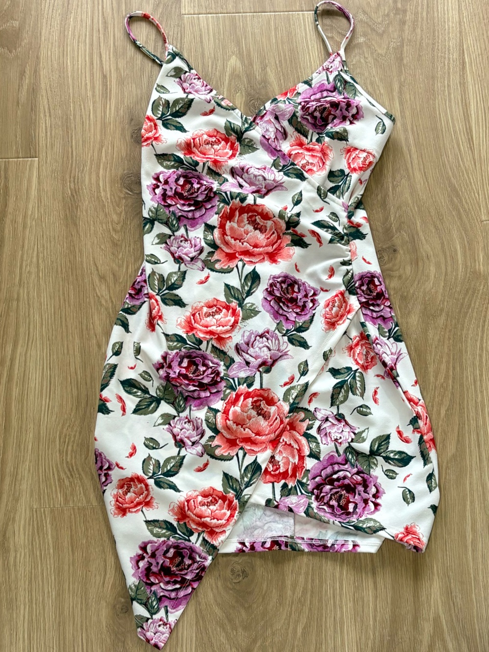 Feathers Floral Asymmetrical Dress – Size Medium